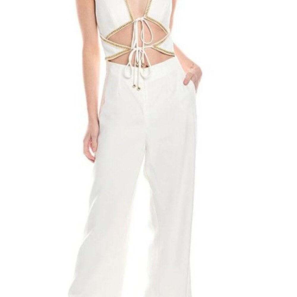 PatBO White Jumpsuit with Gold Detailing